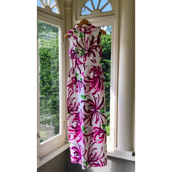 Vintage 60s Evelyn Margolis Hawaiian Floral Barkcloth Formal Maxi Dress XXS/XS - Picture 14 of 17